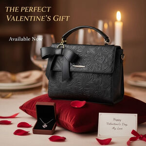 Bow Sunflower Embossed Tooled Artisan LEATHER Crossbody Bag Purse - BLACK